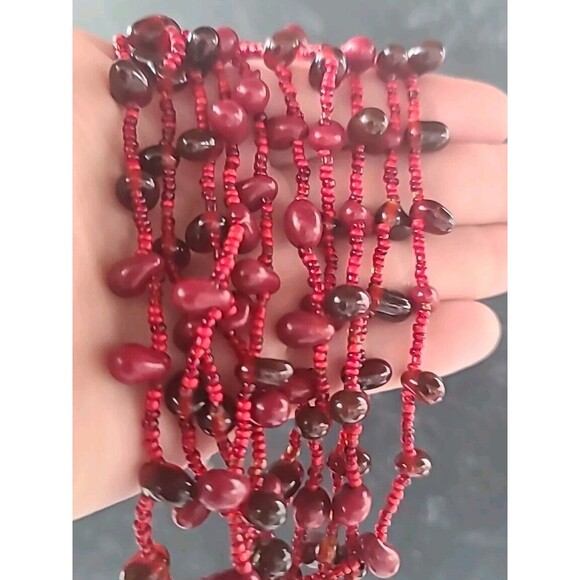 Red Multistrand Adjustable Beaded Necklace Vintage - Picture 3 of 10